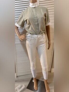 MIKU Apparel NWOT Tan Short Sleeve Show Shirt with White Mesh Accents. Size 30.